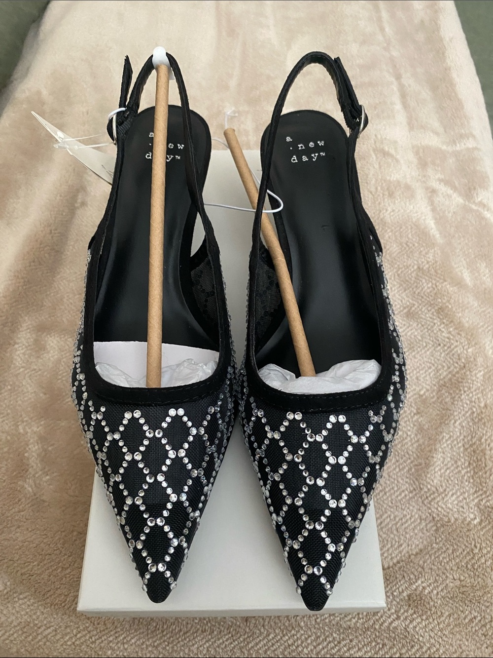 a new day Black Crystal-Embellished Pointed Slingback Gigi heels